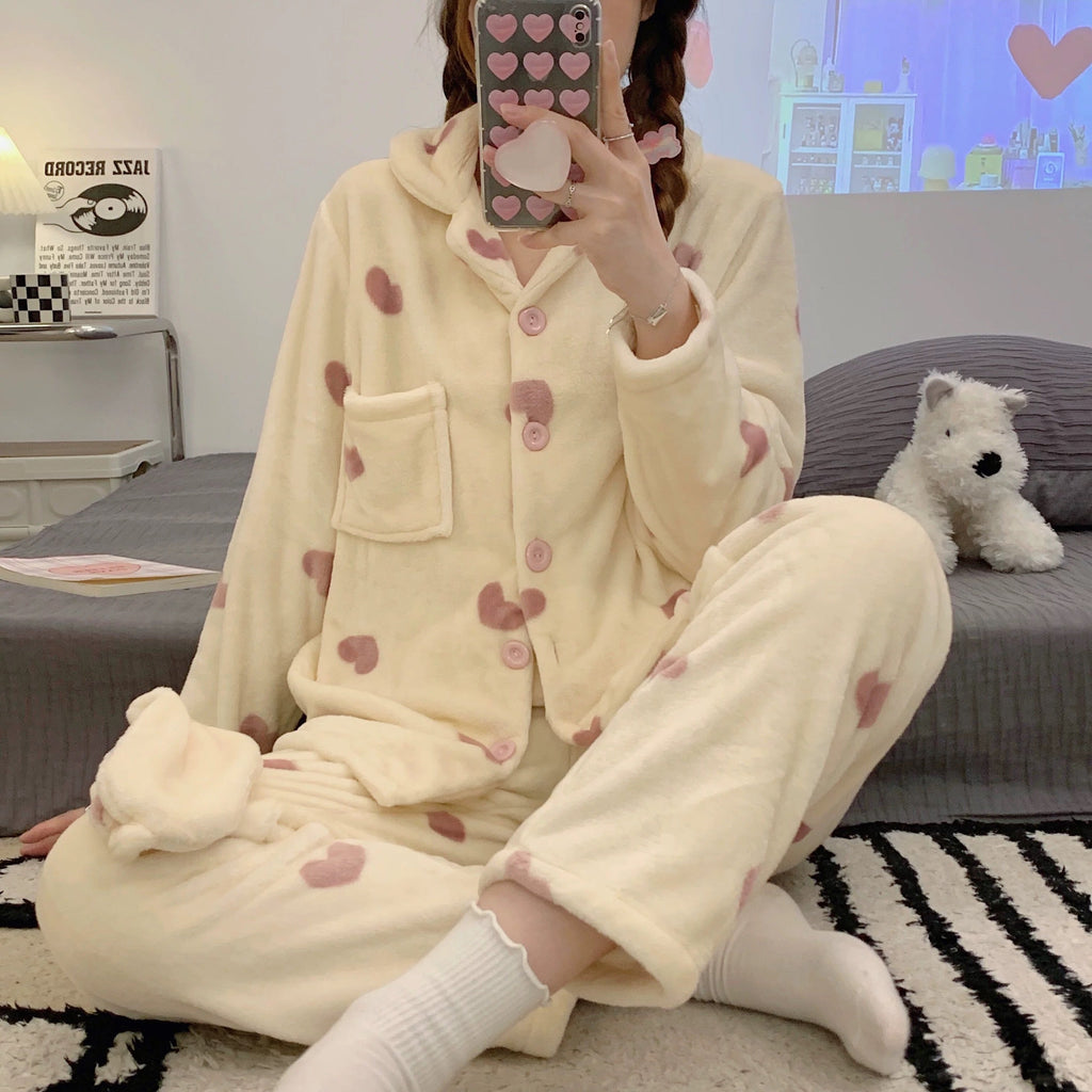 Glaciora Ultra-Soft Fleece Bear Print Winter Nightwear Set (2-Piece)
