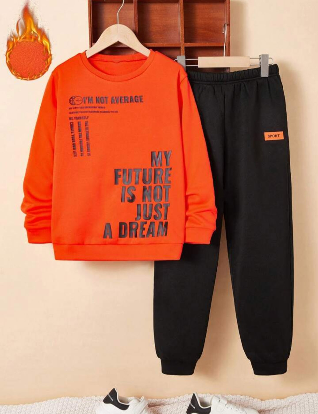 Boys Future Is not Dream Printed Top And Bottom Set Orange And Black