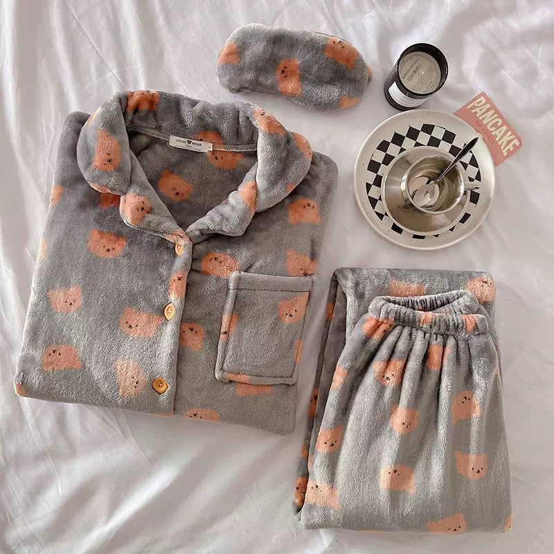 Glaciora Ultra-Soft Fleece Bear Print Winter Nightwear Set (2-Piece)