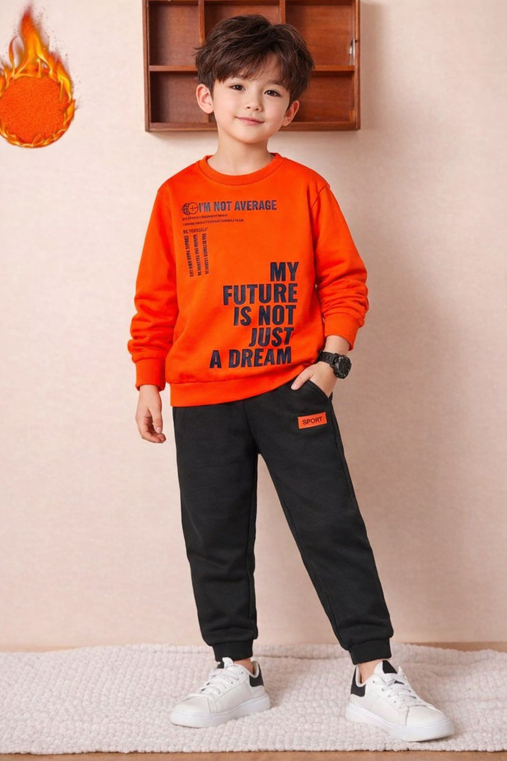 Boys Future Is not Dream Printed Top And Bottom Set Orange And Black