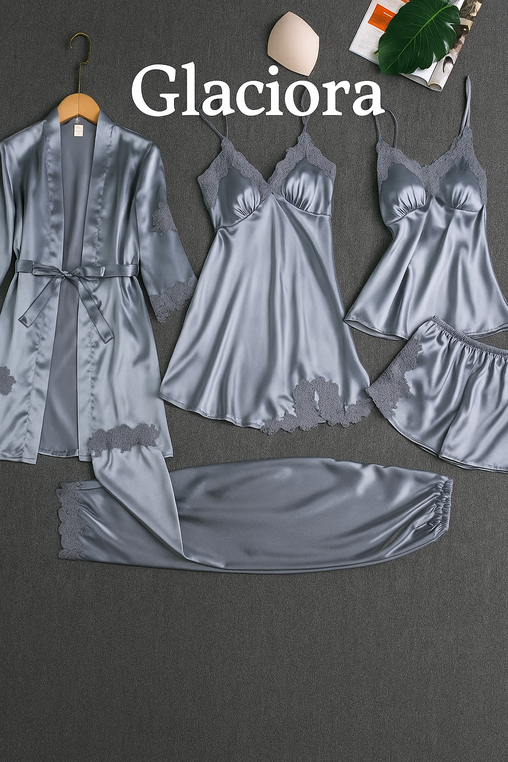 Glaciora – Luxury 6-Piece Satin Pajama Set for Women