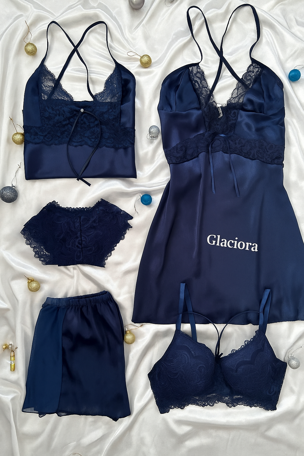 Glaciora™ Luxury 5-Piece Satin Nightwear Set