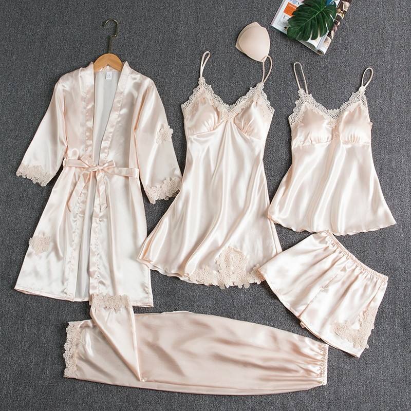 Glaciora – Luxury 6-Piece Satin Pajama Set for Women