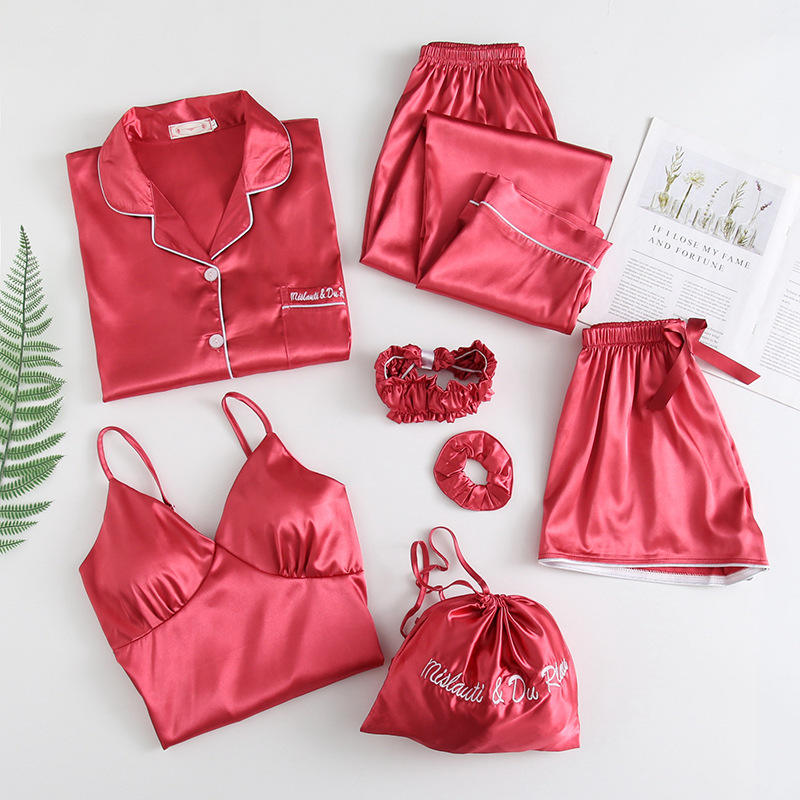 Glaciora – Luxury 7-Piece Satin Pajama Set for Women