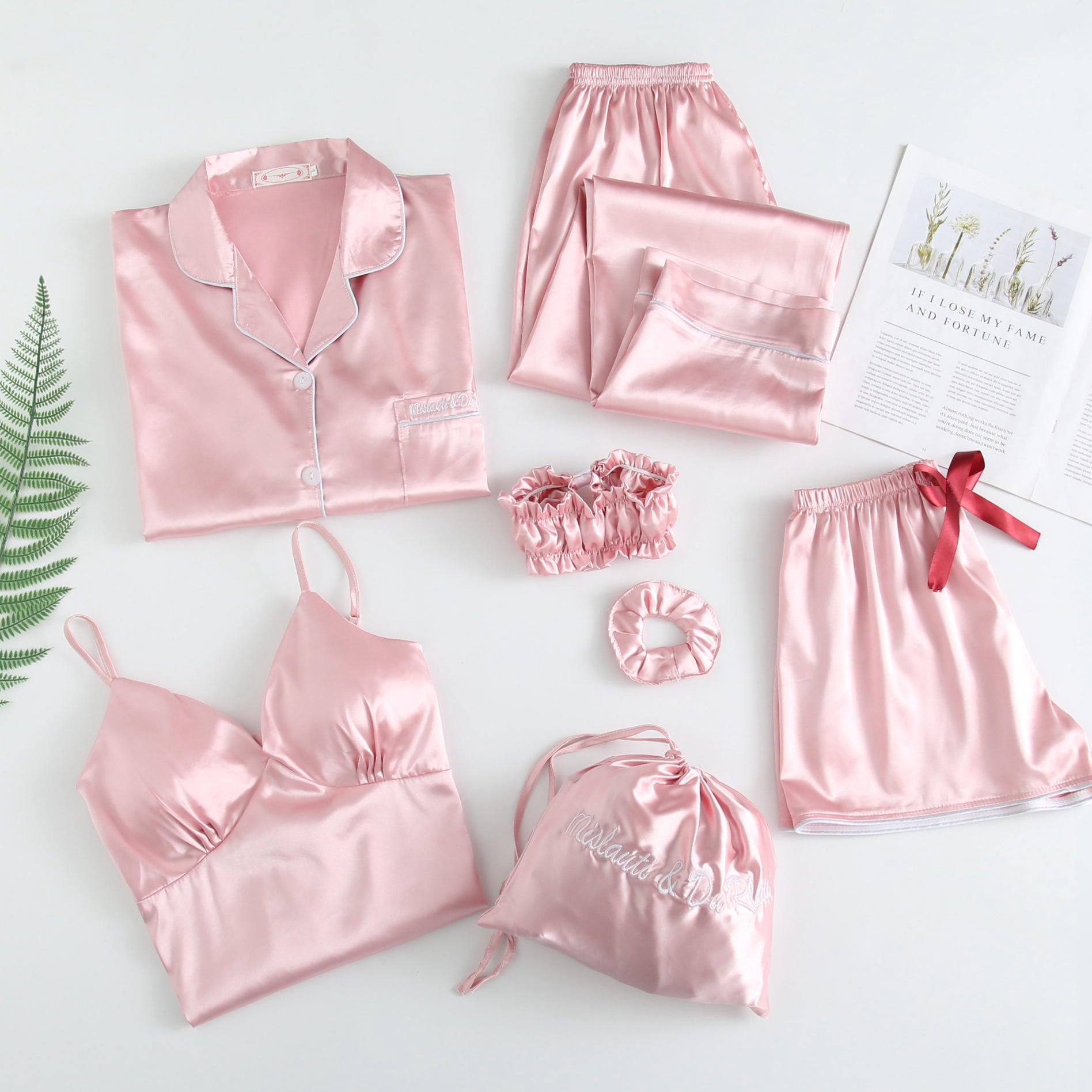 Glaciora – Luxury 7-Piece Satin Pajama Set for Women